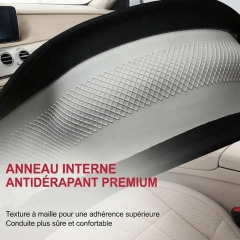 JX-026 Housse de volant automobile noire à coutures rouges, protection en cuir perforé respirant antidérapant, adaptabilité universelle