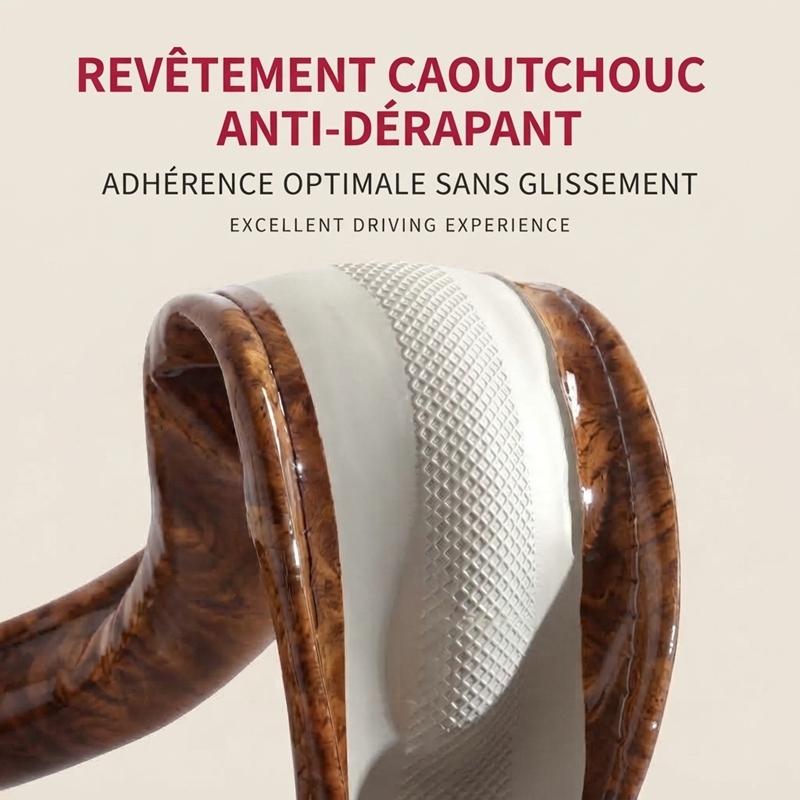 JX-025 Housse de volant automobile aspect bois, protection en cuir perforé respirant ergonomique à ondulations 3D, style affaires adaptabilité universelle