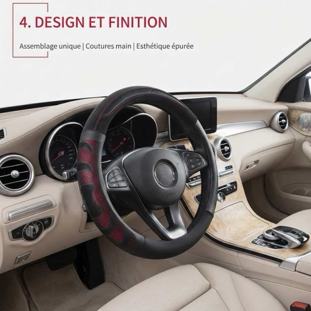 JX-023 Housse de volant automobile nid‑d’abeille fibre de carbone noir‑rouge, protection de volant 3D respirante antidérapante, adaptabilité universelle