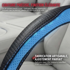 JX-021 Housse de volant automobile vague bleu et noir, protection en cuir perforé respirant antidérapant ergonomique 3D, adaptabilité universelle