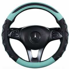 JX-019 Housse de volant automobile motif fibre de carbone vert menthe, protection ergonomique 3D antidérapante en cuir perforé respirant, adaptabilité universelle