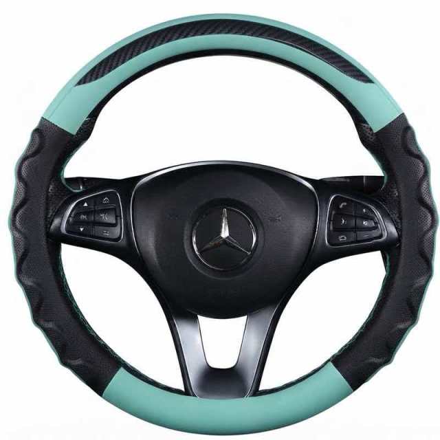 JX-019 Housse de volant automobile motif fibre de carbone vert menthe, protection ergonomique 3D antidérapante en cuir perforé respirant, adaptabilité universelle