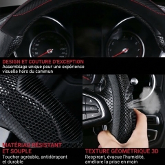JX-023 Housse de volant automobile nid‑d’abeille fibre de carbone noir‑rouge, protection de volant 3D respirante antidérapante, adaptabilité universelle