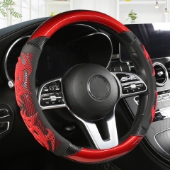 JX-022 Housse de volant automobile nid‑d’abeille fibre de carbone rouge‑noir, protection ergonomique 3D massante antidérapante respirante, adaptabilité universelle