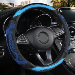 JX-021 Housse de volant automobile vague bleu et noir, protection en cuir perforé respirant antidérapant ergonomique 3D, adaptabilité universelle