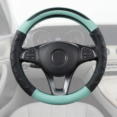 JX-019 Housse de volant automobile motif fibre de carbone vert menthe, protection ergonomique 3D antidérapante en cuir perforé respirant, adaptabilité universelle