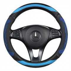 JX-021 Housse de volant automobile vague bleu et noir, protection en cuir perforé respirant antidérapant ergonomique 3D, adaptabilité universelle