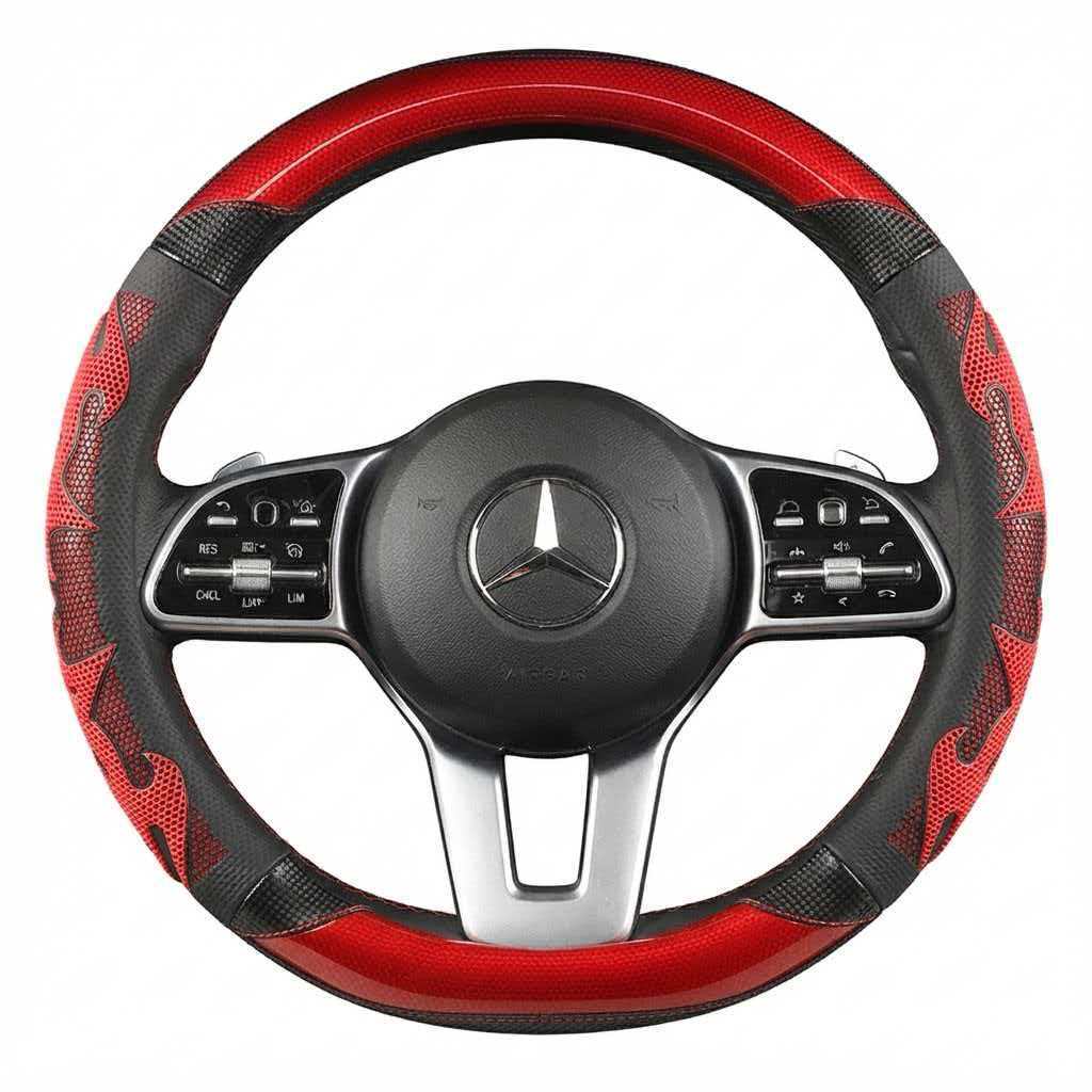 JX-022 Housse de volant automobile nid‑d’abeille fibre de carbone rouge‑noir, protection ergonomique 3D massante antidérapante respirante, adaptabilité universelle