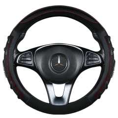 JX-023 Housse de volant automobile nid‑d’abeille fibre de carbone noir‑rouge, protection de volant 3D respirante antidérapante, adaptabilité universelle