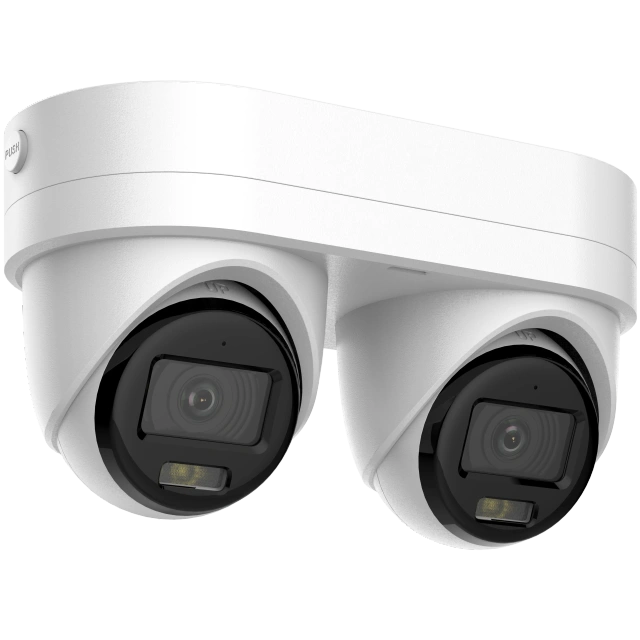 Dual lens 2*4MP IP camera, strobe red and blue light, active deterrence camera