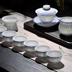 10-Piece Interlocking Lotus "White Time Flows" Tea Set