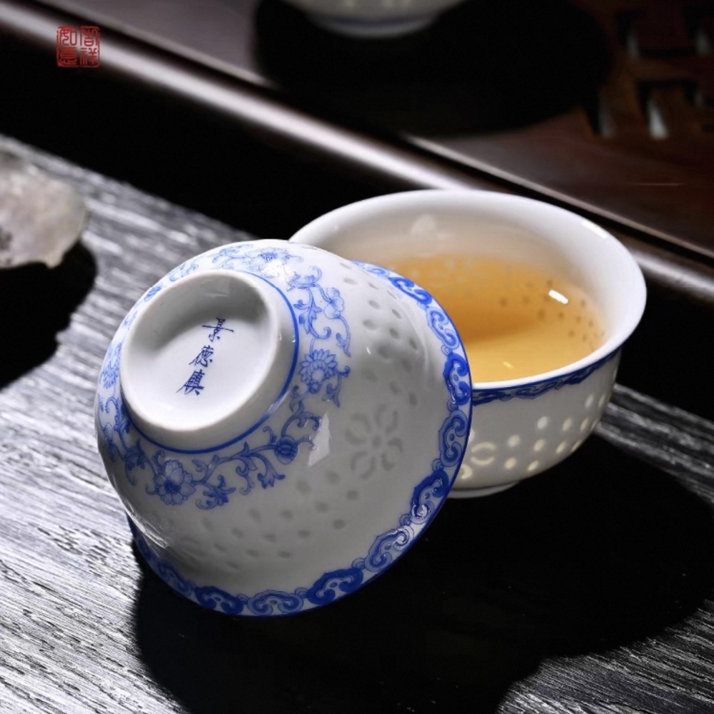 Jingdezhen Linglong Porcelain Three-Piece Gaiwan Set - Premium Kung Fu Tea Essentials