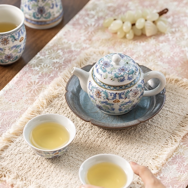 Enamel Painted Baoxiang Flower 15-Piece Tea Set Gift Box - Luxury Kung Fu Tea Collection