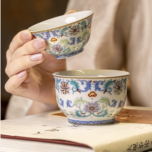 Enamel Painted Baoxiang Flower 15-Piece Tea Set Gift Box - Luxury Kung Fu Tea Collection