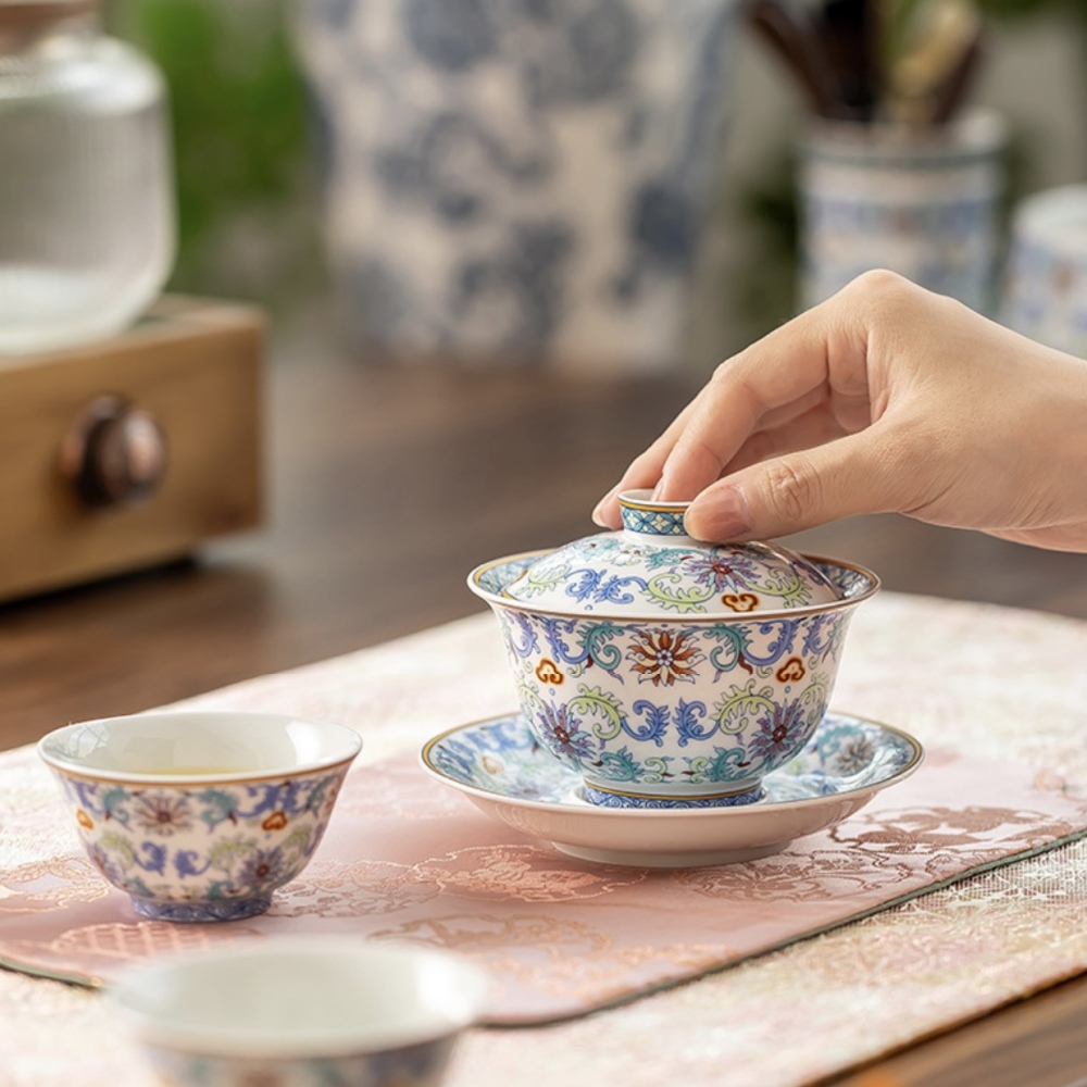 Enamel Painted Baoxiang Flower 15-Piece Tea Set Gift Box - Luxury Kung Fu Tea Collection