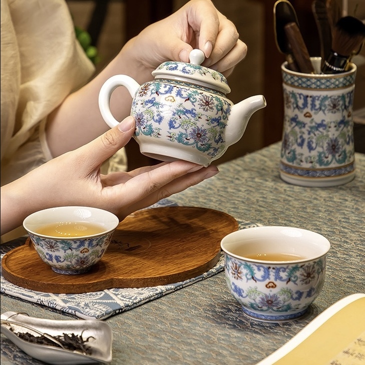 Enamel Painted Baoxiang Flower 15-Piece Tea Set Gift Box - Luxury Kung Fu Tea Collection