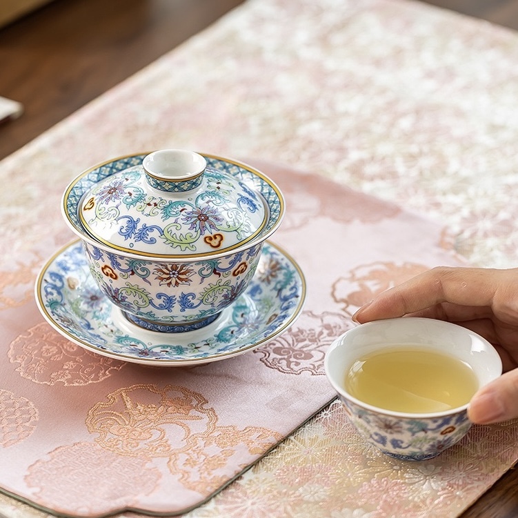Enamel Painted Baoxiang Flower 15-Piece Tea Set Gift Box - Luxury Kung Fu Tea Collection