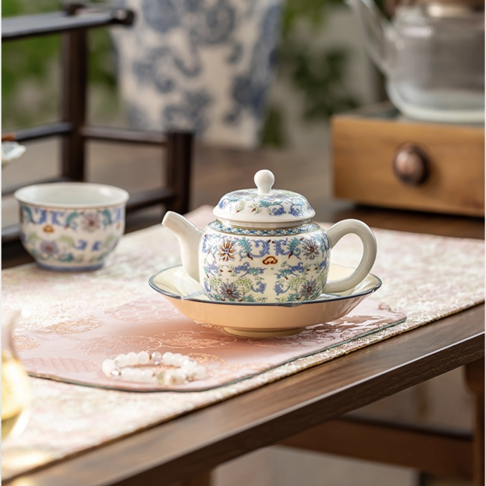 Enamel Painted Baoxiang Flower 15-Piece Tea Set Gift Box - Luxury Kung Fu Tea Collection