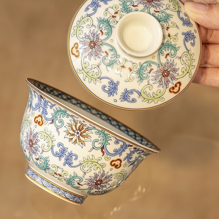 Enamel Painted Baoxiang Flower 15-Piece Tea Set Gift Box - Luxury Kung Fu Tea Collection