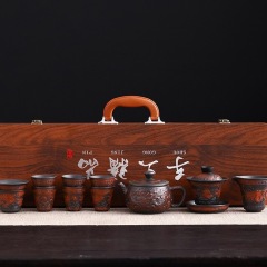 Premium Embossed Purple Clay Gaiwan & Teapot Combo - Complete Tea Ceremony Set