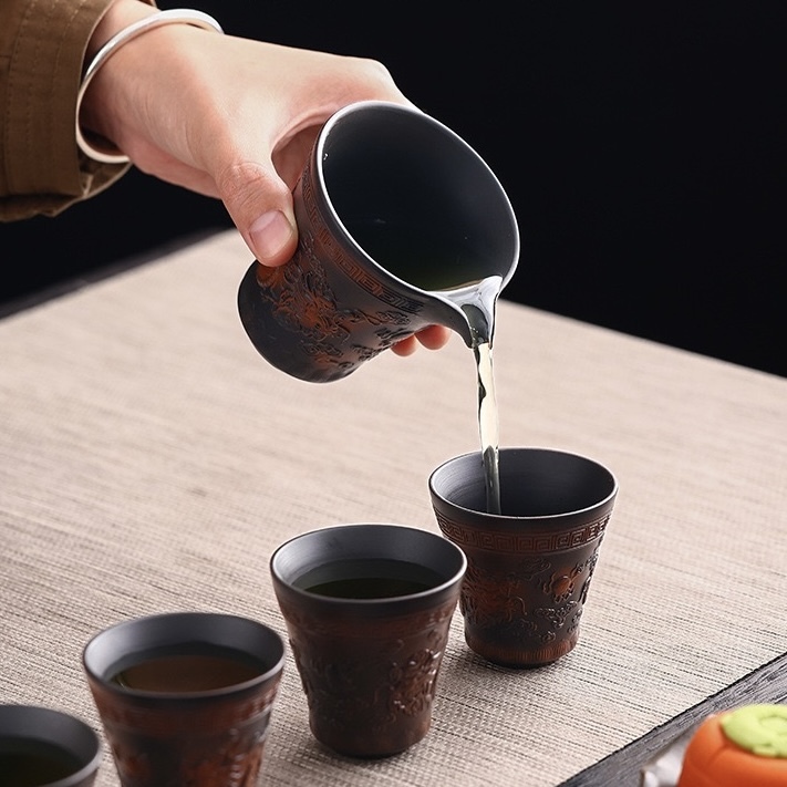 Mastercrafted Embossed Purple Clay Tea Set - Collectible Kung Fu Tea Masterpiece