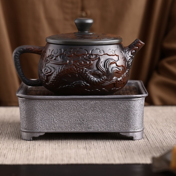 Mastercrafted Embossed Purple Clay Tea Set - Collectible Kung Fu Tea Masterpiece