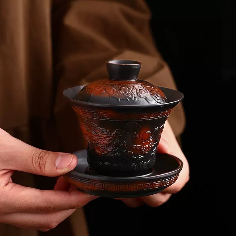 Mastercrafted Embossed Purple Clay Tea Set - Collectible Kung Fu Tea Masterpiece