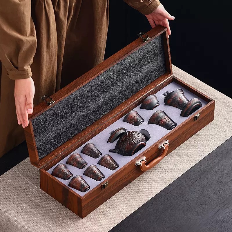 Mastercrafted Embossed Purple Clay Tea Set - Collectible Kung Fu Tea Masterpiece
