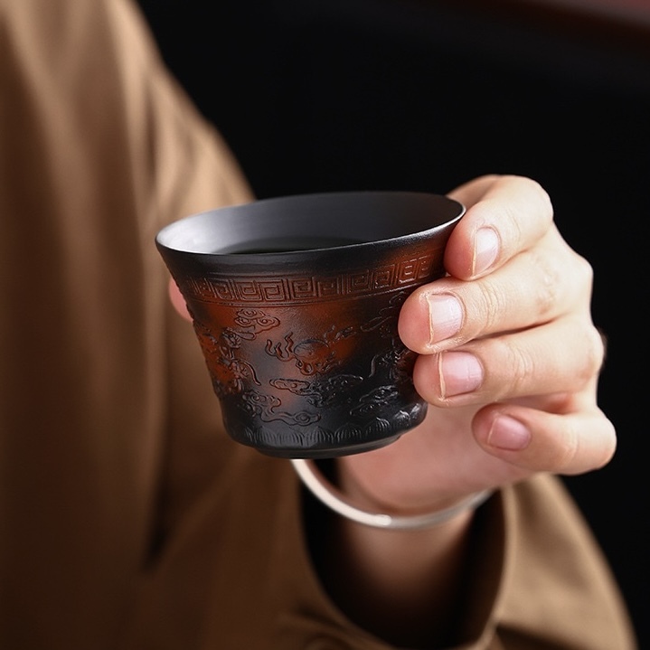 Mastercrafted Embossed Purple Clay Tea Set - Collectible Kung Fu Tea Masterpiece