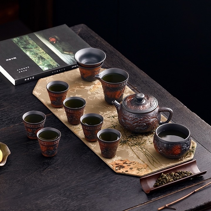 Mastercrafted Embossed Purple Clay Tea Set - Collectible Kung Fu Tea Masterpiece