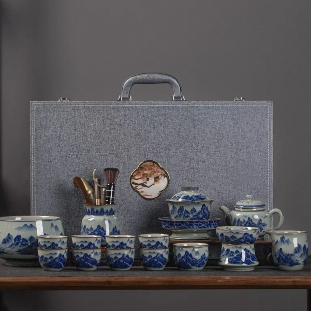 Mastercrafted Blue and White Porcelain Tea Set - Collectible Oriental Art Teaware