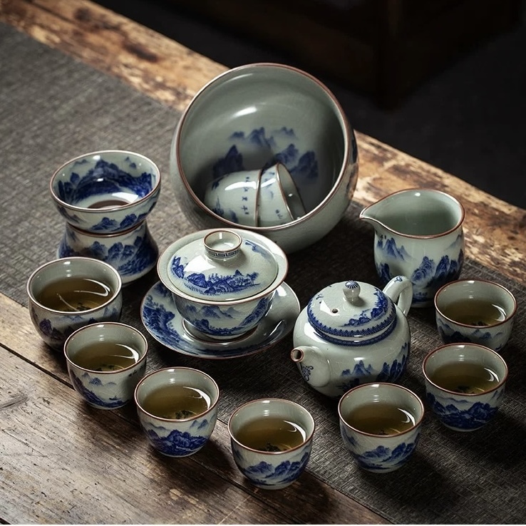 Mastercrafted Blue and White Porcelain Tea Set - Collectible Oriental Art Teaware