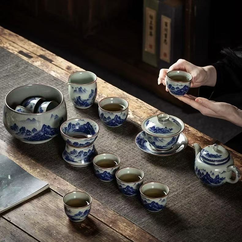 Mastercrafted Blue and White Porcelain Tea Set - Collectible Oriental Art Teaware