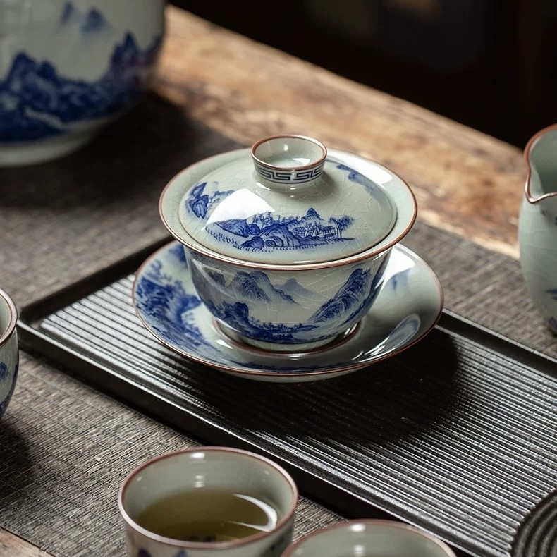 Mastercrafted Blue and White Porcelain Tea Set - Collectible Oriental Art Teaware