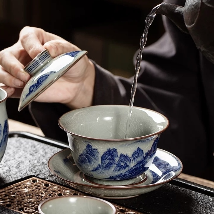 Mastercrafted Blue and White Porcelain Tea Set - Collectible Oriental Art Teaware