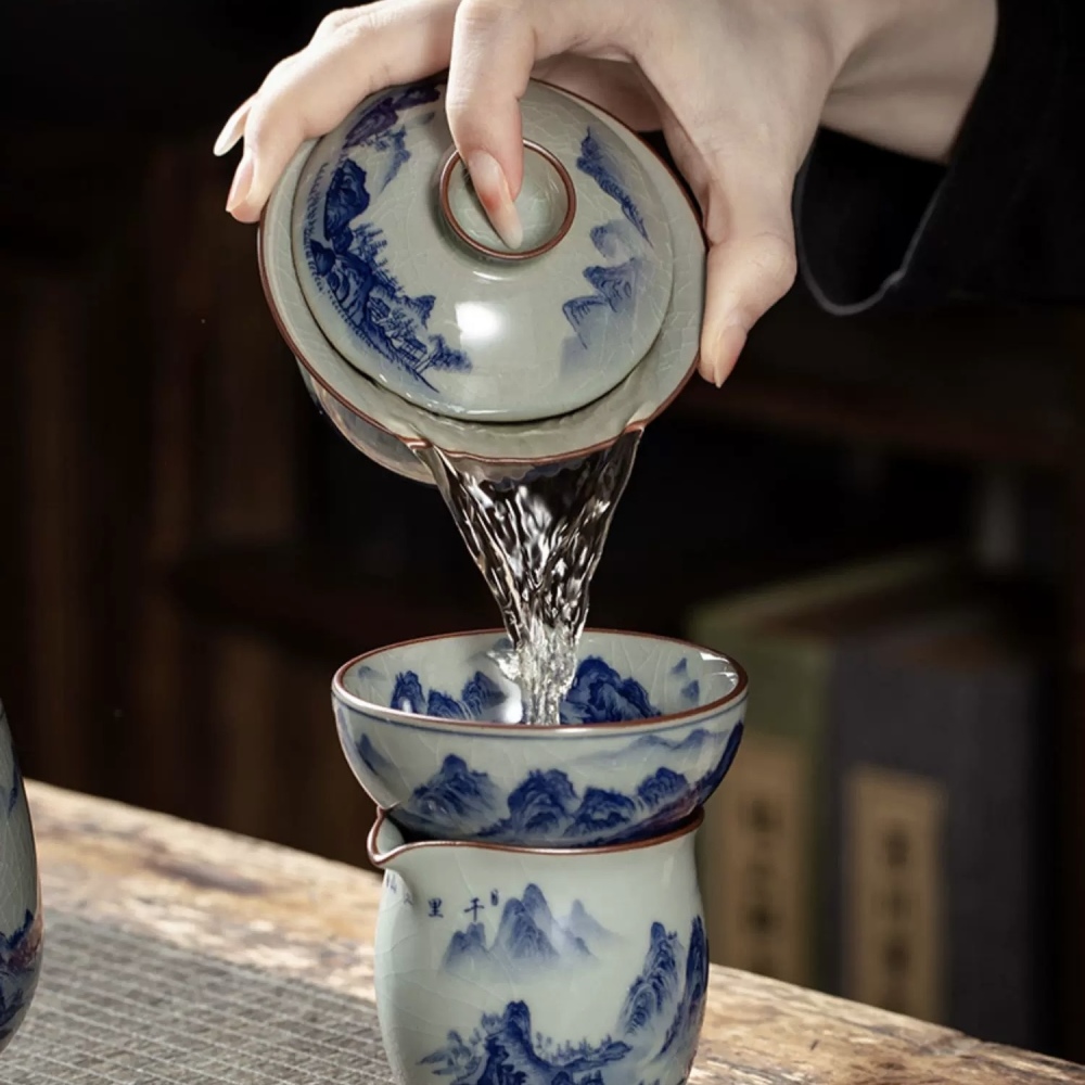 Mastercrafted Blue and White Porcelain Tea Set - Collectible Oriental Art Teaware