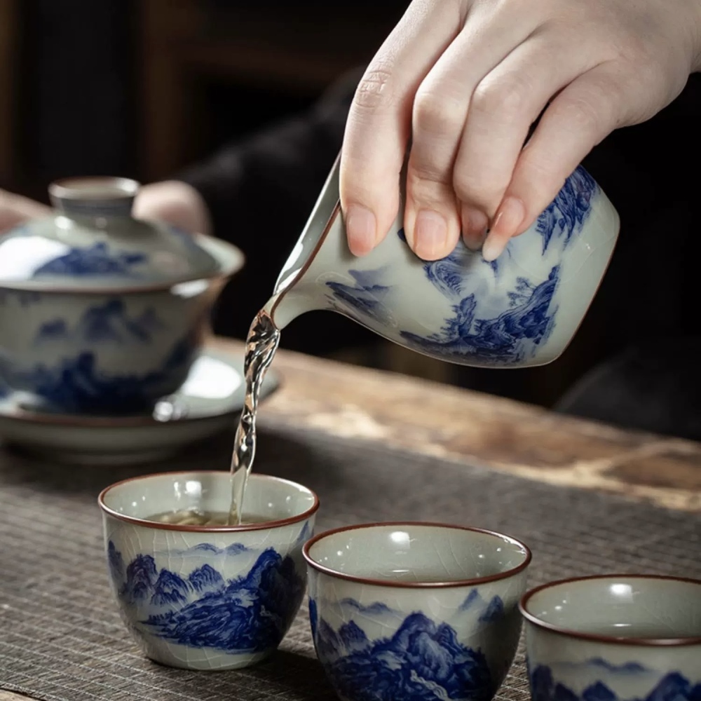 Mastercrafted Blue and White Porcelain Tea Set - Collectible Oriental Art Teaware