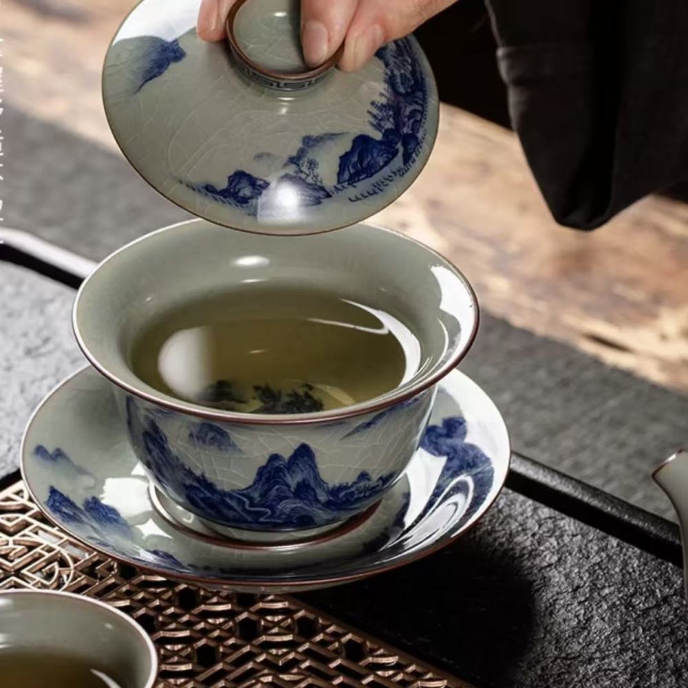 Mastercrafted Blue and White Porcelain Tea Set - Collectible Oriental Art Teaware