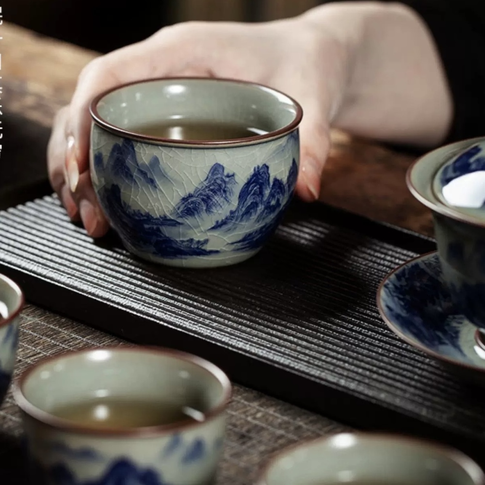 Mastercrafted Blue and White Porcelain Tea Set - Collectible Oriental Art Teaware
