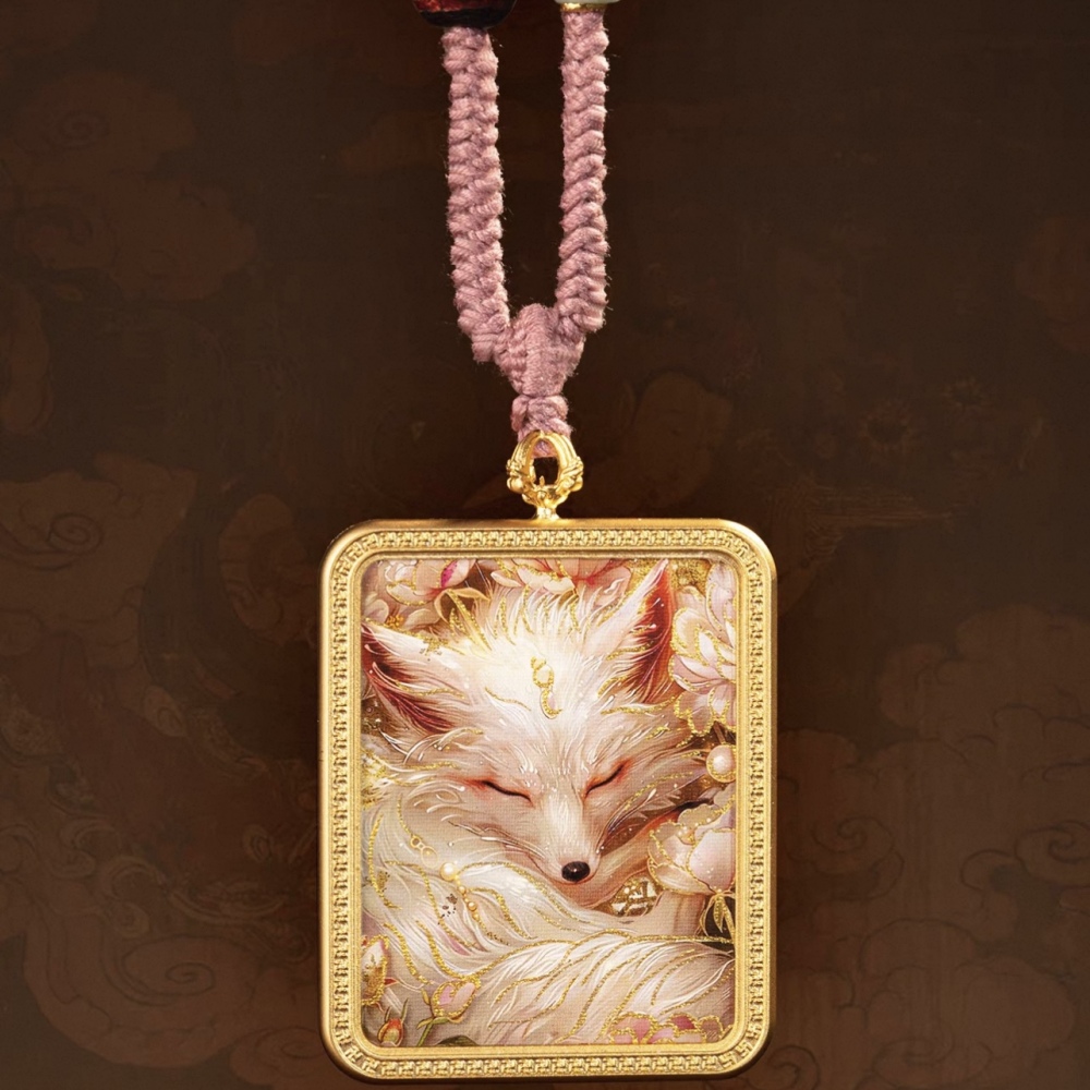 Tibetan Style Nine-Tailed Fox Thangka Pendant - Titanium Steel