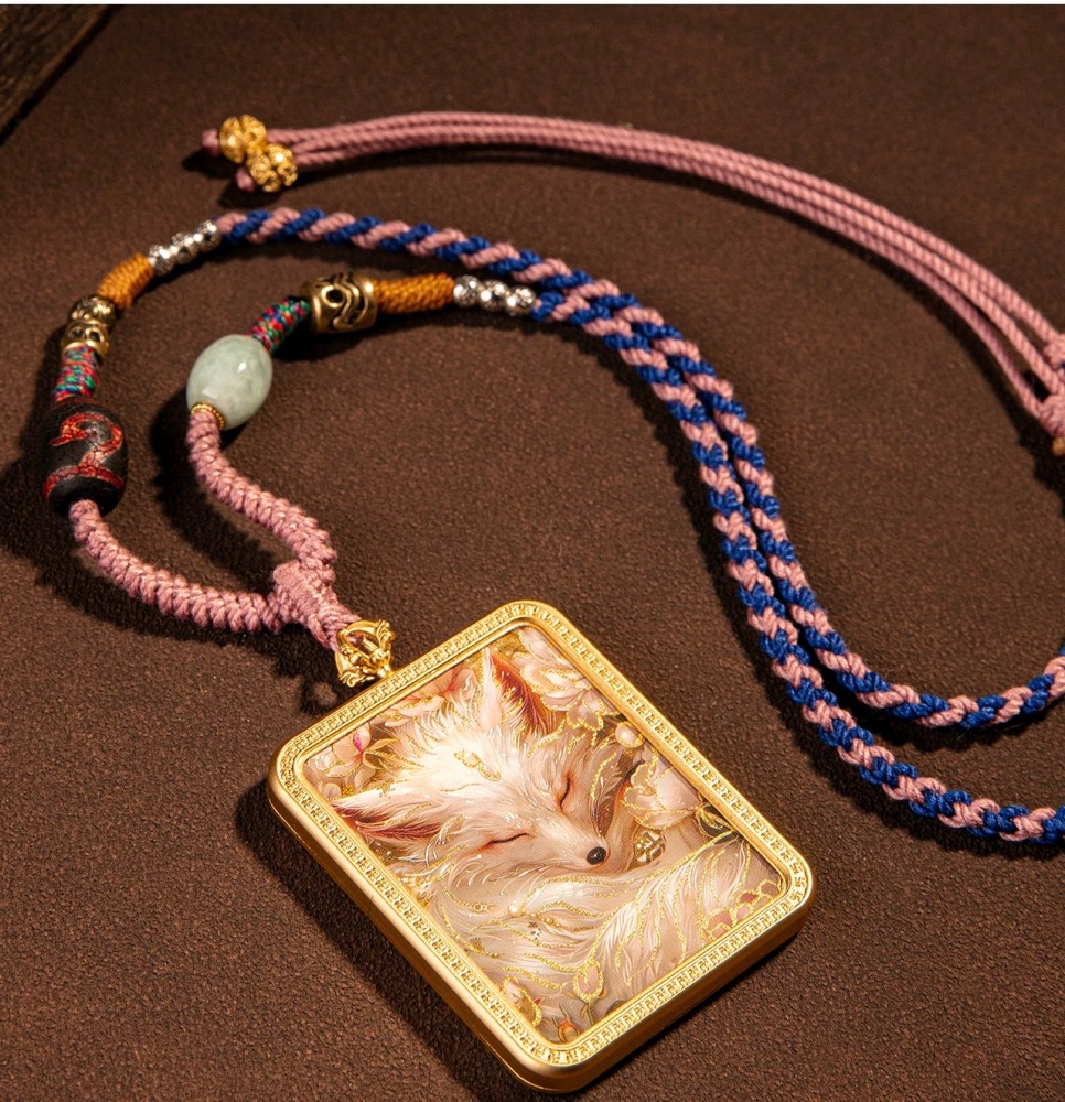 Tibetan Style Nine-Tailed Fox Thangka Pendant - Titanium Steel
