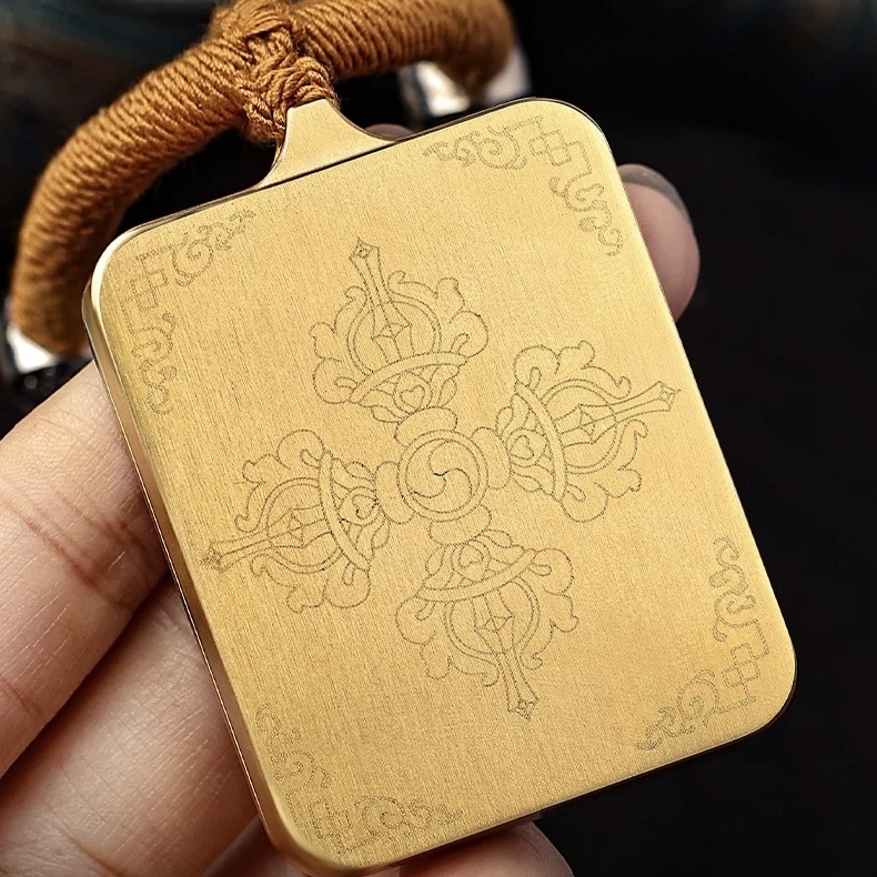 Authentic Hand-Painted Tibetan Black Jambhala Thangka Pendant - Wealth & Fortune Amulet Necklace