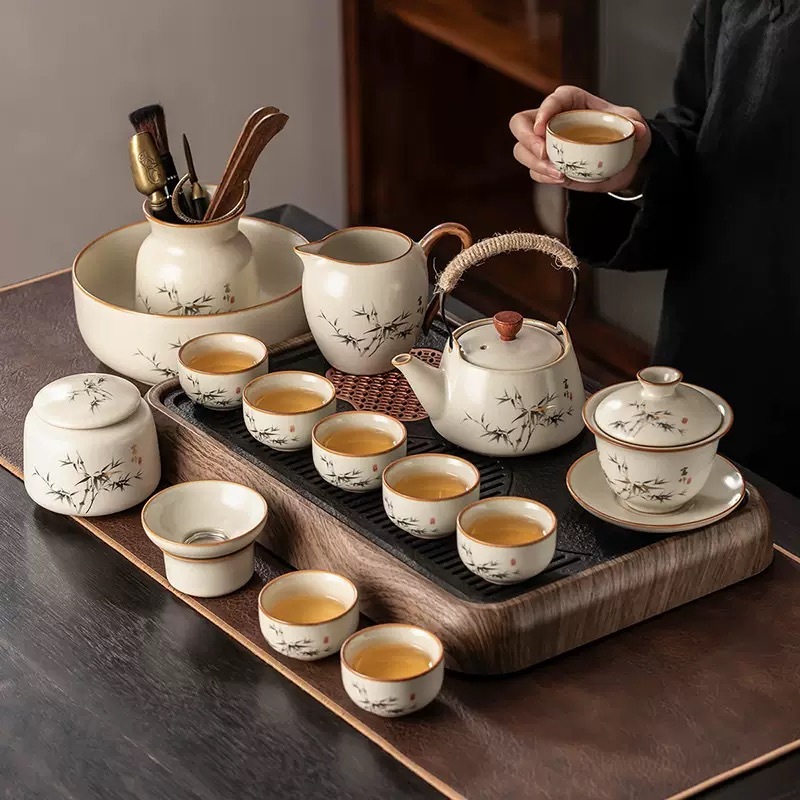 Luxury Ru Kiln Ceramic Tea Set - Signature Crackle Glaze Household Collection