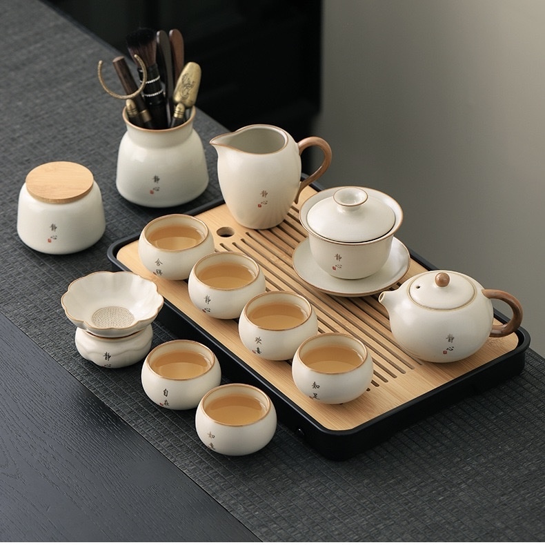 High-End Beige Ru Kiln Tea Set - Dehua Porcelain Collection