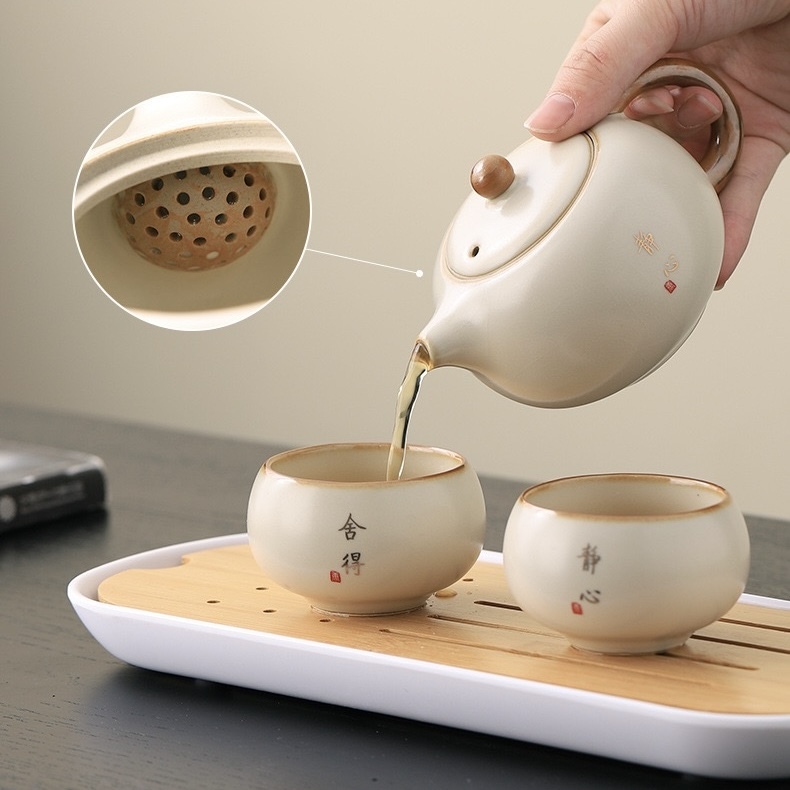 High-End Beige Ru Kiln Tea Set - Dehua Porcelain Collection