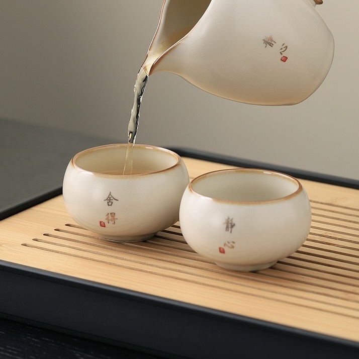 High-End Beige Ru Kiln Tea Set - Dehua Porcelain Collection