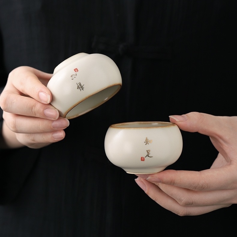 High-End Beige Ru Kiln Tea Set - Dehua Porcelain Collection