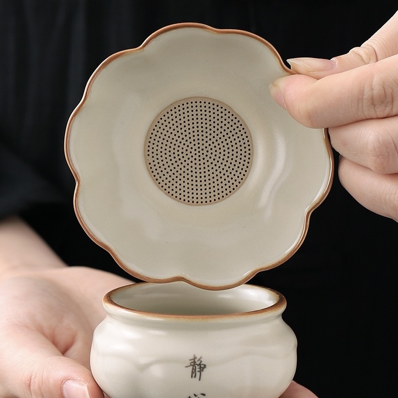 High-End Beige Ru Kiln Tea Set - Dehua Porcelain Collection
