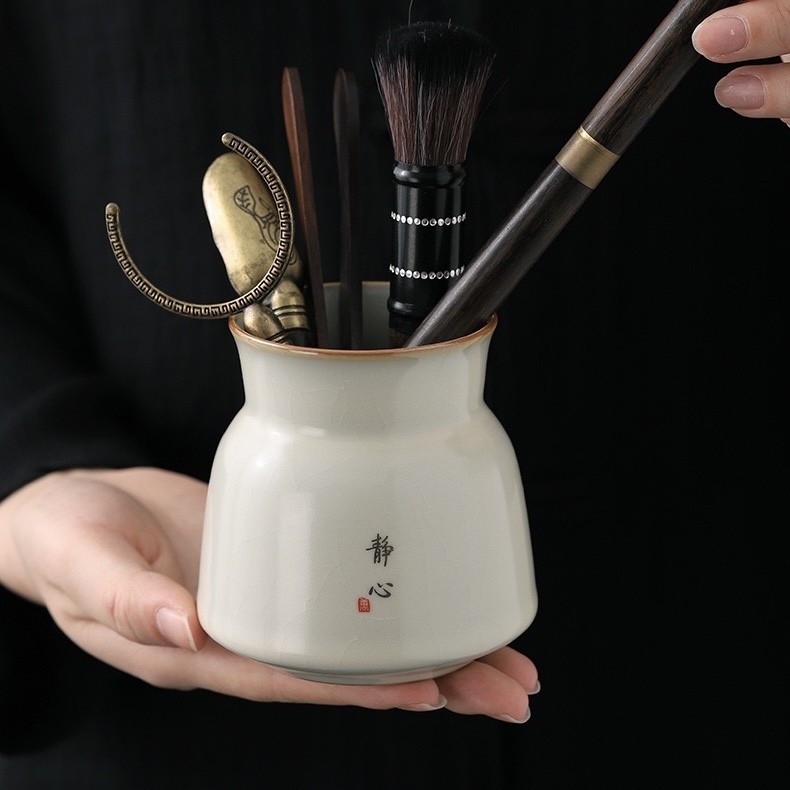 High-End Beige Ru Kiln Tea Set - Dehua Porcelain Collection