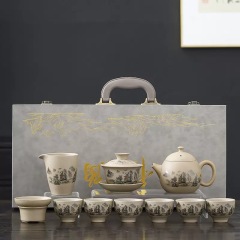 11-Piece Luxury Han Pottery Landscape Tea Set - Full-Scenario Kung Fu Brewing Set